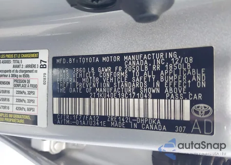 2009 Toyota Matrix из США, поврежденный, VIN 2T1KU40E19C171049